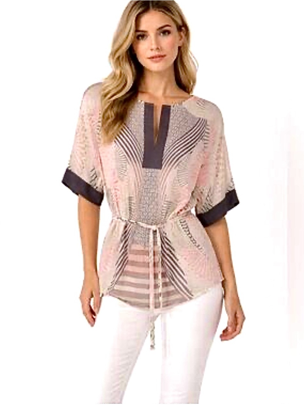 Olsen Europe Chiffon Blouse Pastel Geometric Print Top